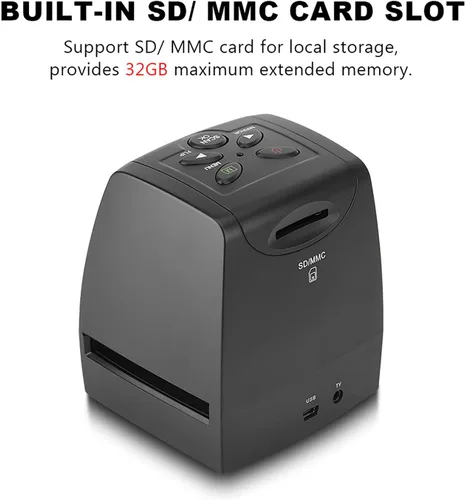 Vista 5 de Visor de diapositivas de escáner de películas, convierte 135 películas/diapositivas/negativos a fotos JPG digitales, compatible con tarjeta MMC