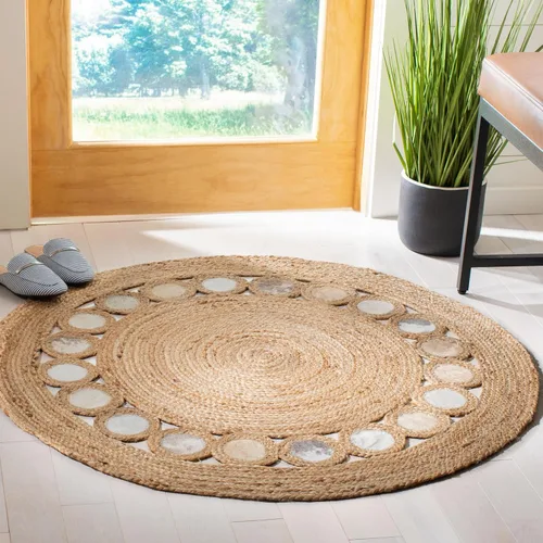 Vista 14 de SAFAVIEH Natural Fiber Round Collection NF370Z - Alfombra redonda de yute y cuero de 3 pies, hecha a mano, color beige y negro