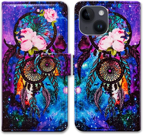 Vista 28 de Bcov Funda para iPhone 15 Plus, piel con tapa y función atril para iPhone 15 Plus, color verde pájaro negro