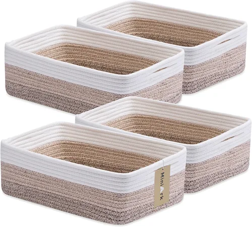 Vista 29 de MiniArk Cestas organizadoras grandes poco profundas de 15 x 11 x 5.1 pulgadas, contenedores de almacenamiento tejidos de cuerda para baño, estantes