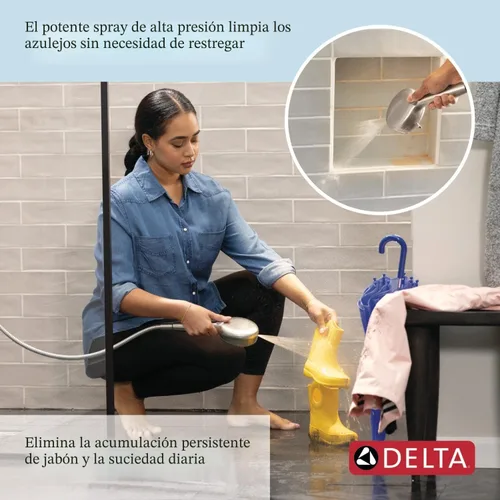Vista 3 de Cabezal de ducha Delta ProClean cromado con mano, cabezal de ducha con rociador de alta presión, cabezal de ducha de mano, 6 configuraciones de Cromo