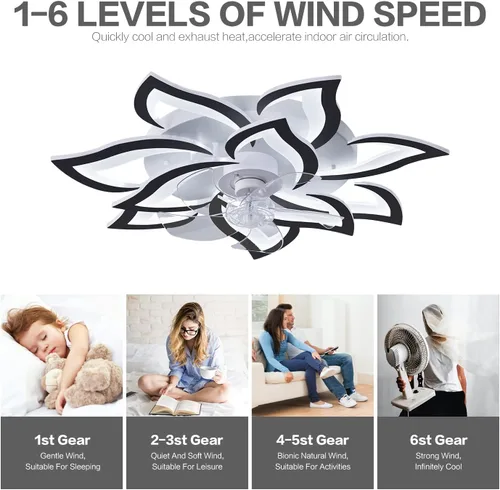 Vista 3 de Ventiladores de techo de 32 pulgadas con luces y control remoto, moderno ventilador de techo de montaje empotrado con luz LED regulable, 3