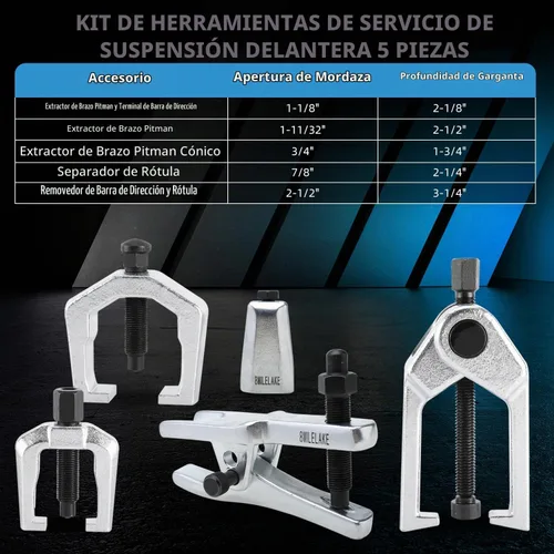 Vista 2 de 8MILELAKE Juego de herramientas de servicio frontal de 5 en 1, separador de juntas de bola, extractor de brazo Pitman de servicio pesado, removedor