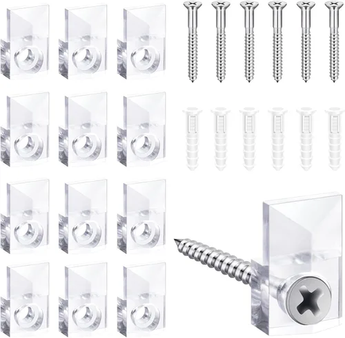 Vista 9 de Kit de soporte de espejo – 22 clips de plástico transparente, clips de retención de vidrio, kit para colgar con tornillos y puerta fija de caja