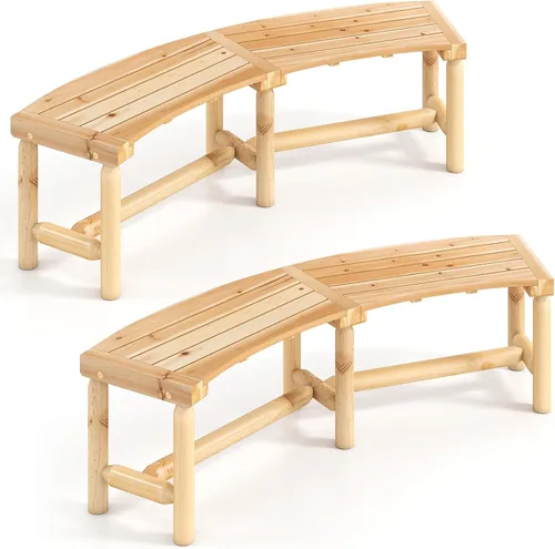 Vista 12 de Tangkula Banco de patio curvo, banco de comedor de madera carbonizada, asiento espacioso y con listones, carga máxima de 710 LBS, banco de 2 plazas