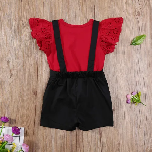 Vista 3 de Conjunto de falda de verano para bebé y niña, manga con volantes, camiseta + pantalones cortos, falda casual para niños