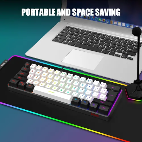 Vista 7 de RedThunder Combo de teclado y mouse 60% para juegos, mini teclado ultra compacto con retroiluminación RGB de 61 teclas, mouse óptico ligero de 7200