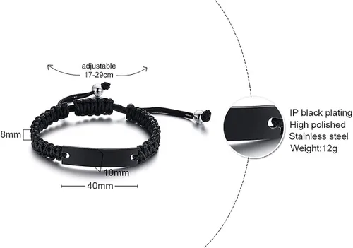 Vista 2 de XUANPAI - Pulseras personalizadas hechas a mano con cuerda trenzada y placa de identificación para parejas para mujeres hombres amistad etc