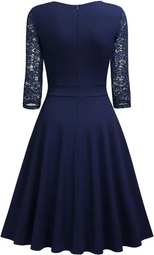 Vista 7 de Miusol Vestido de cóctel de manga 23 con cuello cuadrado y encaje floral para mujer