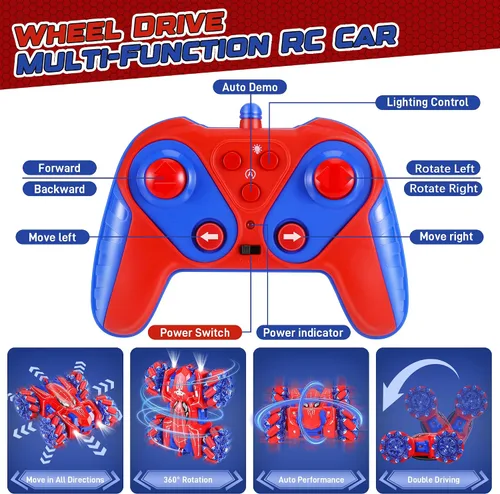 Vista 2 de Spider - Coche de acrobacias de doble cara con control remoto para niños
