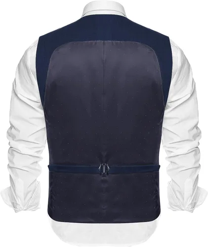 Vista 4 de COOFANDY Chaleco de traje para hombre, ajustado, doble botonadura, chaleco formal de negocios