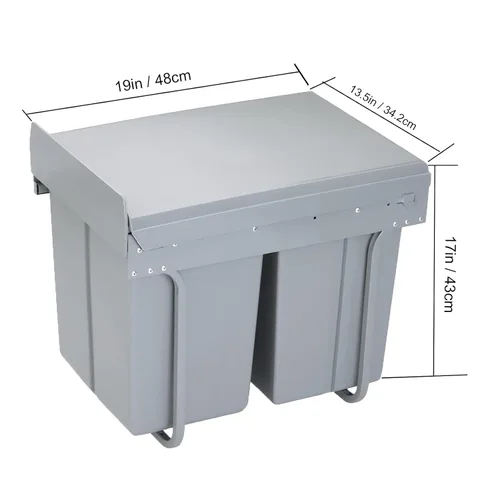 Vista 6 de Nisorpa Botes de basura dobles extraíbles de 40 litros/10.6 galones debajo del gabinete/fregadero con tapa, contenedor de basura comercial