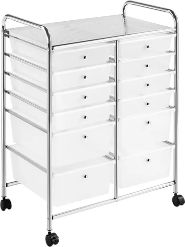 Vista 19 de Topeakmart Organizador de carrito con ruedas de 12 cajones, cajones de almacenamiento de plástico, carrito utilitario, 360 ruedas, color negro