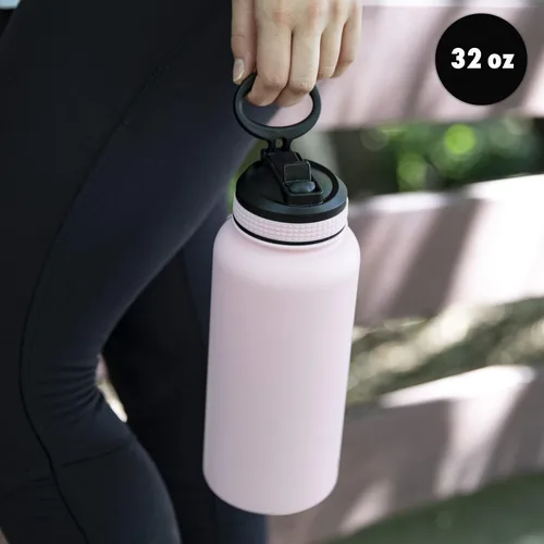 Vista 6 de MIRA - Botella de agua, de acero inoxidable, con tapa con popote sin BPA, con aislamiento al vacío que mantiene el frío durante 24horas y el calor