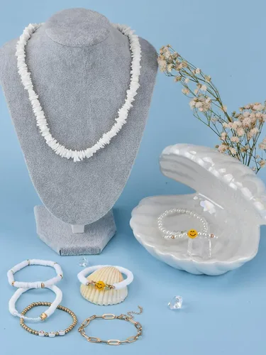 Vista 17 de Preppy Heishi - Juego de pulseras de surfista para niñas adolescentes, bonitos aretes estéticos, anillos estéticos preppy coloridos de oro blanco