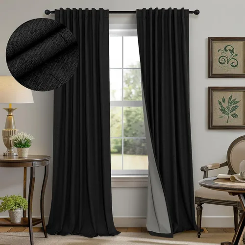 Vista 37 de Pitalk Cortinas cortas 100% opacas de lino para cafetería, 40 pulgadas de largo, 2 paneles, cortinas de puerta francesa para ventana, cortina