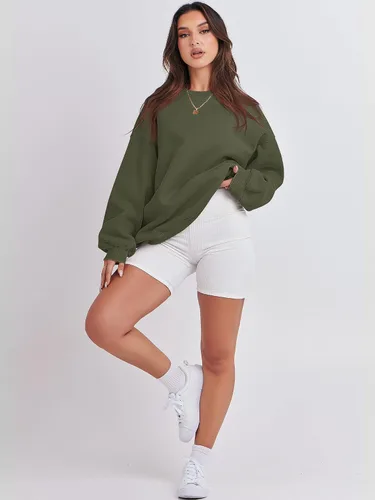 Vista 4 de ANRABESS Sudadera de manga larga para mujer, casual, cuello redondo, ajuste holgado, sudadera con capucha de forro polar para otoño