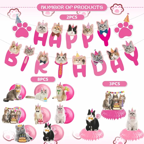 Vista 2 de Remolinos colgantes para fiesta de cumpleaños de gatos - NOVBAUB 20 unidades, encantadores suministros de fiesta de cumpleaños de gato rosa, centros