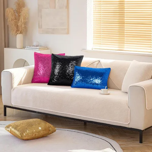 Vista 4 de ShinyBeauty Fundas de almohada negras de 12 x 20 pulgadas, juego de 2, funda de almohada rectangular, funda de almohada de lentejuelas de tela
