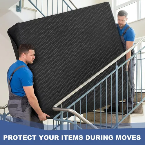 Vista 4 de Peryiter Paquete de 2 mantas móviles extra grandes de 96 x 80 pulgadas, almohadillas de mudanza resistentes de 4.4 libras y mantas de embalaje Negro