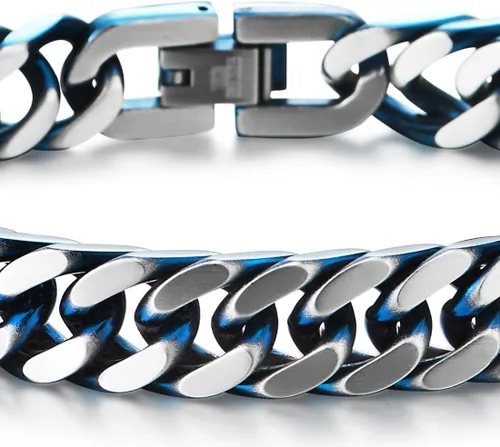 Vista 3 de COOLSTEELANDBEYOND Pulsera de acero inoxidable de dos tonos para hombre, acabado satinado