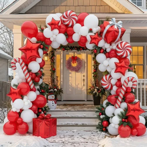 Vista 7 de Puerta de Pan de Jengibre de Navidad con Luces, Decoraciones de Cubierta de Cartón, Letrero de Pancarta de Porche de Dulces de Casa de Pan