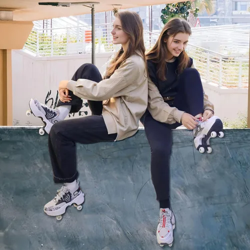 Vista 4 de Zapatos de patinaje para mujer, cuatro rondas, zapatos de patines de ruedas para niños que se convierten en patines de ruedas, zapatos ligeros al