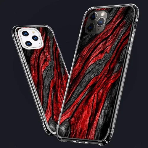Vista 3 de CARLOCA Funda compatible con iPhone 11 Pro, patrón de grano de madera negro y rojo transparente con diseño de plástico transparente para iPhone 11