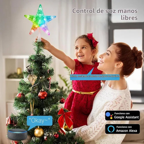 Vista 5 de Brizled Estrella Inteligente para la Copa del Árbol de Navidad, 7.5" Estrella Iluminada con 11 LED para Copa de Árbol, Estrella de Navidad con Rgb