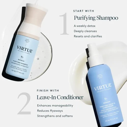 Vista 4 de Virtue Acondicionador purificador sin enjuague, reduce el encrespamiento y las puntas abiertas, desenreda y nutre, color seguro, 5 onzas líquidas