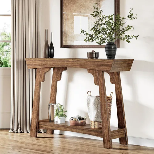 Vista 7 de LITTLE TREE - Mesa de consola de 41 pulgadas con almacenamiento, mesa de sofá de 2 niveles detrás del sofá, mesa de entrada estilo granja para sala