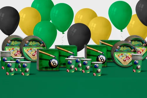 Vista 8 de Suministros de fiesta de billar – Platos de mesa de billar y servilletas – Suministros de cumpleaños para adultos – Juego de vajilla para el día