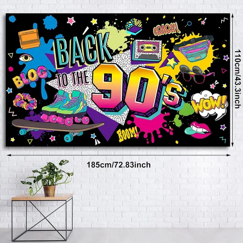 Vista 2 de Irenare Telón de fondo de los años 90 para decoraciones de fiesta, sesión de fotos, cartel colgante retro de regreso a los años 90 para fotografía