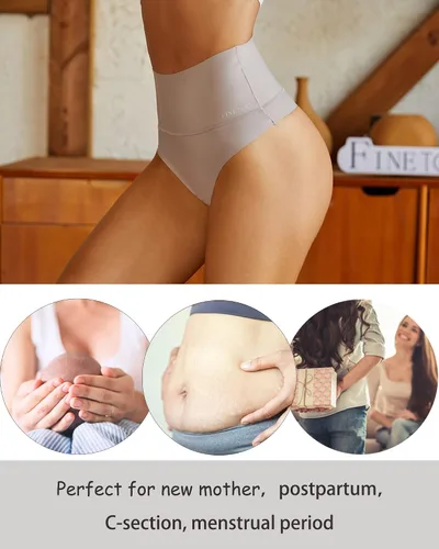 Vista 5 de FINETOO Tangas de cintura alta para mujer ropa interior con control de abdomen nailon suave elásticas no se muestran paquete de 4