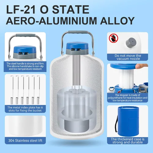 Vista 2 de CXRCY Contenedor criogénico de aleación de aluminio de 10L de nitrógeno líquido (LN2) Dewar, tanque Dewar con 6 recipientes y bolsa de transporte