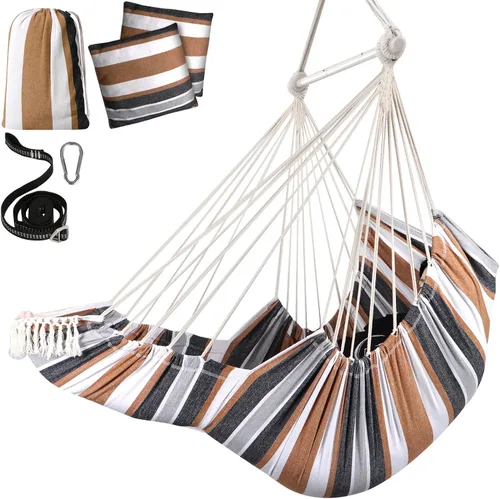 Vista 10 de Chihee Silla hamaca colgante con reposapiés, 2 cojines, máximo 500 libras, barra separadora de metal resistente, plegable, fácil almacenamiento