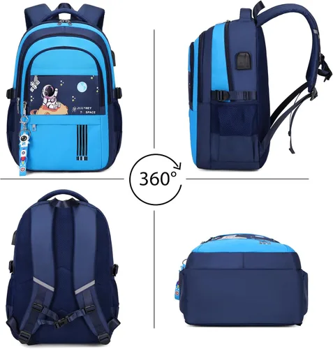 Vista 7 de Mochila para niños - Mochila para niños con bolsa de almuerzo - Juego de bolsa de libros para niños, niñas, adolescentes, escuela primaria
