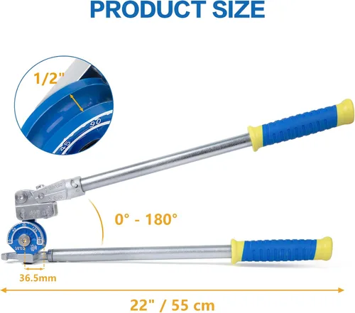 Vista 2 de Doblador de tubos de 1/2 "Heavy Duty Tubing Bender Tube Bender Roller 180° HVAC Herramienta de cobre para tubería de cobre, tubo de acero
