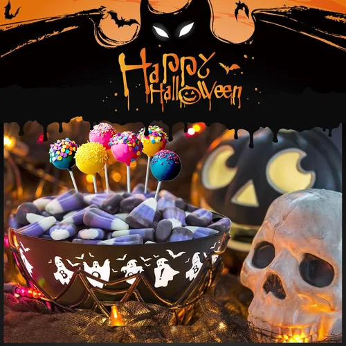 Vista 4 de 3 cuencos de plástico de Halloween para dulces, cuencos reutilizables para Halloween, suministros para fiestas de Halloween (fantasma negro)