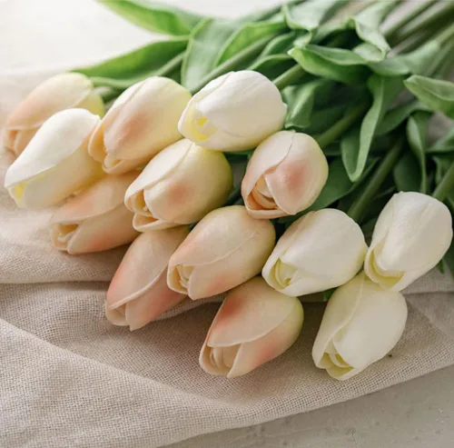 Vista 3 de 30 piezas de tulipanes artificiales de tacto real, decoración de fiesta de boda para el hogar (champán)