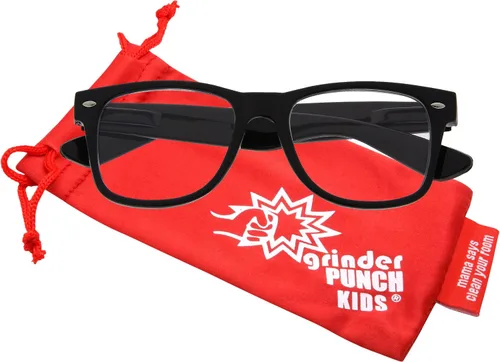 Vista 2 de grinderPUNCH Gafas de nerd para niños, disfraz de geek de lente transparente, marco negro para niños (edad 3-10)