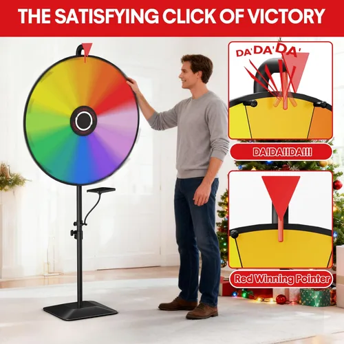 Vista 5 de Rueda de premios de 24 pulgadas, rueda giratoria ajustable con base pesada de alta resistencia Adjustable 47"-61" Height, 12 Dry Erase Prize Slots