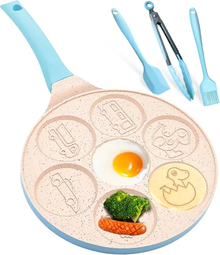 Vista 8 de Sartén para huevos para tortillas, sartén para panqueques de dólares plateados para niños, mini panqueques, sartén antiadherente para desayuno