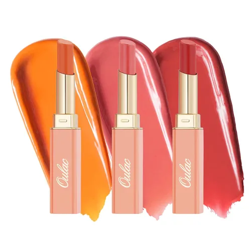 Vista 30 de Oulac Lápiz Labial Rosa Hidratante con Brillo - Lápiz Labial Hidratante Bálsamo Labial Tintado Brillante, Acabado Brillante Transparente Jugoso