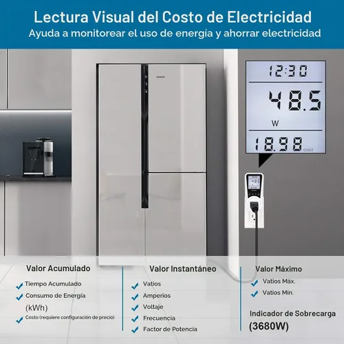 Vista 2 de SURAIELEC Medidor de Vatios, Medidor de Energía de Enchufe, Calculadora Automática de Costos, Pantalla Grande Retroiluminada, Protección Contra