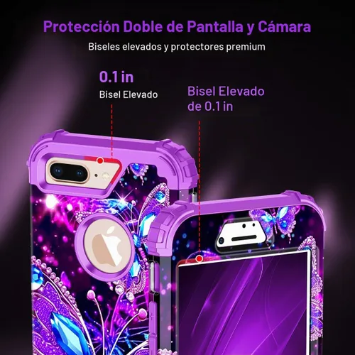 Vista 4 de Miqala Funda compatible con iPhone 8 Plus, iPhone 7 Plus, que brilla en la oscuridad, tres capas, resistente a los golpes, parachoques de plástico