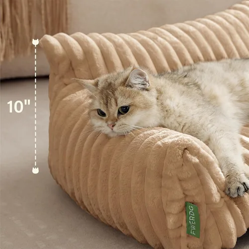 Vista 3 de Lindo sofá cama para mascotas, sofá de apoyo para gatos de interior, sofá cama pequeño para perros pequeños, beige, 24 pulgadas