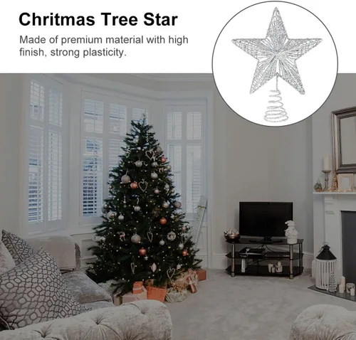 Vista 9 de KESYOO Decoración de árbol de Navidad con purpurina exquisita estrella de hierro, adorno de metal para árbol de Navidad para el hogar, bar