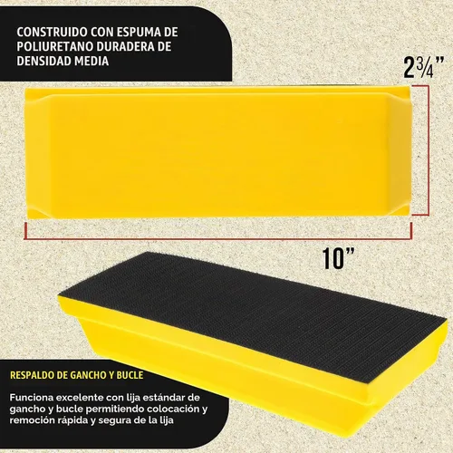 Vista 3 de Dura-Gold Serie Pro Rectangular de 10" x 2-3/4" Juego de Almohadilla de Lijado Manual con Respaldo de Gancho y Bucle y Adaptador de Conversión