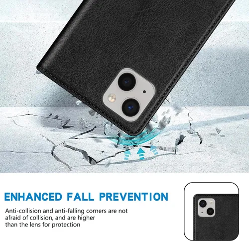Vista 7 de ZZXX Funda tipo cartera para iPhone 13 con bloqueo RFID, soporte de ranura para tarjetas, funda protectora de cuero magnético fuerte plegable